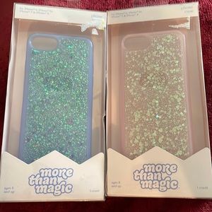 2 iPhone 6, 6s, 7, 8 purple star sparkle phone cases, pink heart sparkle glitter